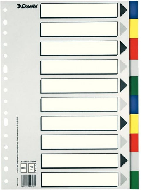 Bolsa separadores fº multitaladro con 10 pestañas de colores pvc esselte