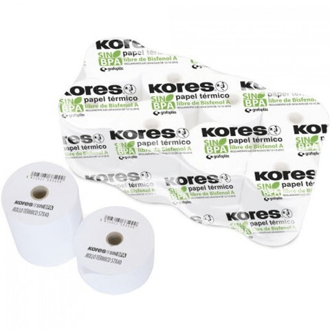 PACK 10 ROLLO PAPEL TERMICO SIN BISFENOL 57X30X12MM KORES