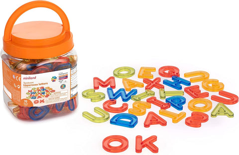 Miniland Translucent Uppercase Letters 76 pcs - Multicolor, Alphabet, Learn, School