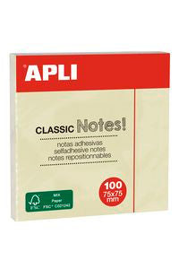  PACK 12 TACOS NOTAS ADHESIVAS 75X75MM APLI AMARILLO 