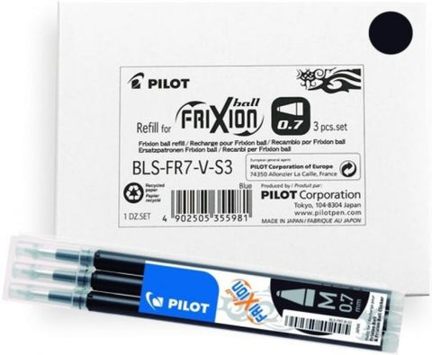  C/12 estuches 3 recambios boligrafo frixion negro 0,7mm pilot 
