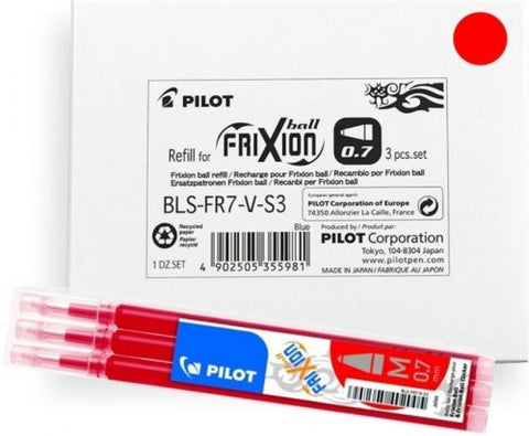  C/12 estuches 3 recambios boligrafo frixion rojo 0.7 mm pilot 