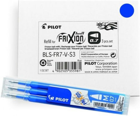  C/12 estuches 3 recambios boligrafo frixion azul 0,7mm pilot 