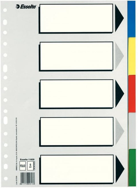 Bolsa separadores fº multitaladro con 5 pestañas de colores pvc esselte 
