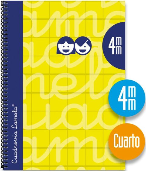  Cuaderno espiral 4º 80h 70g 4mm amarillo cuadrovia extradura 