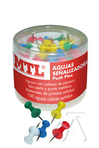  BOTE 100 SEÑALIZADOR PUSH PINS COLORES 7X22MM MTL 