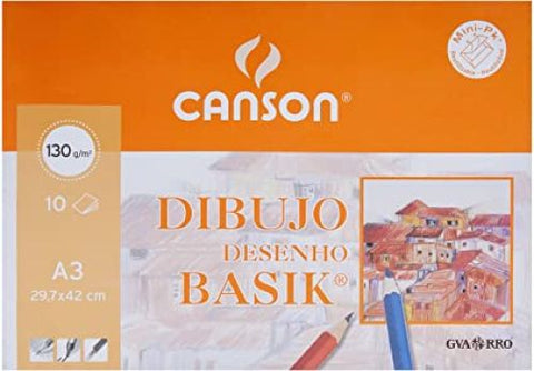  Minipack 10 laminas dibujo basik liso a3 130 g. 