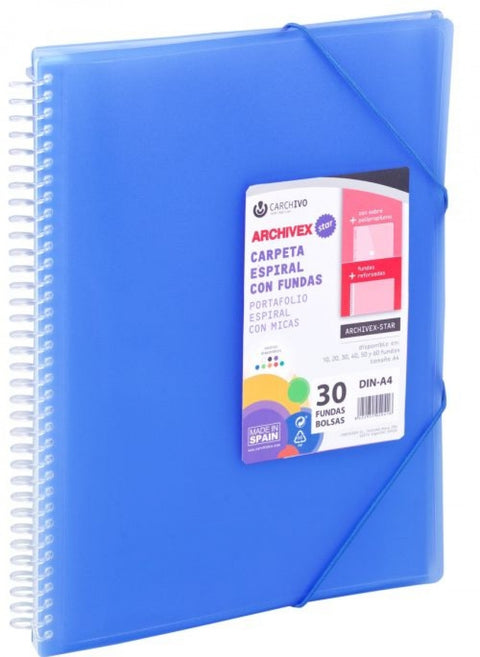  Carpeta 30 fundas a4 espiral archivex star azul carchivo 