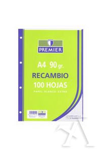  Recambio A4 100h 4 taladros 90g cuad.3x3 c/m PREMIER 
