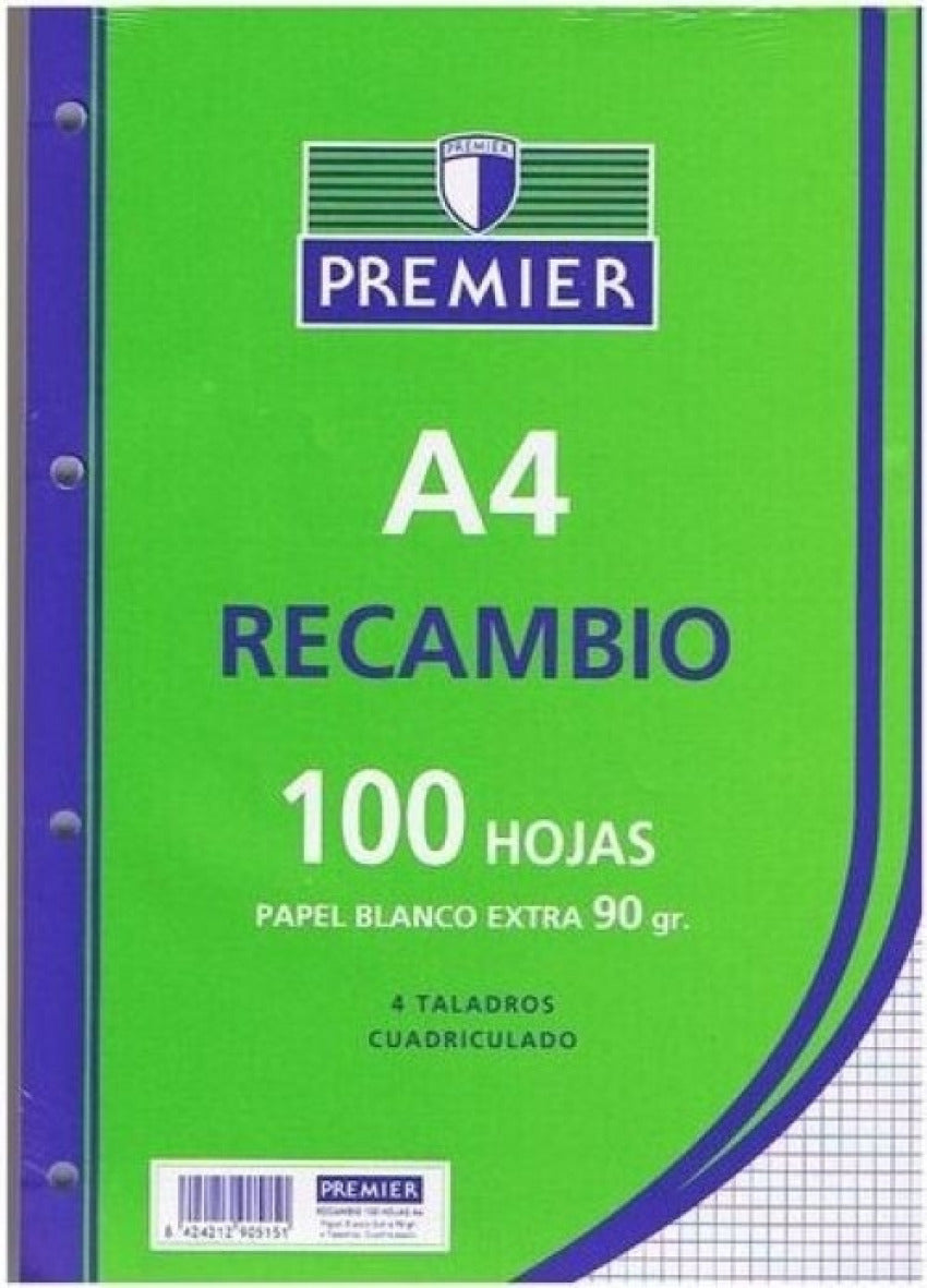  Recambio A4 100h 4 taladros 90g cuad.4x4 c/m PREMIER 