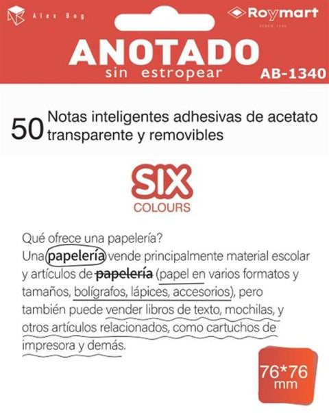  Blister 50 notas adhesivas de acetato transparente y removible 76x76 mm. 